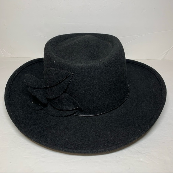 Liz Claiborne Womens Fedora Hat Wool Wide Brim Black Beaded Strap main image 10